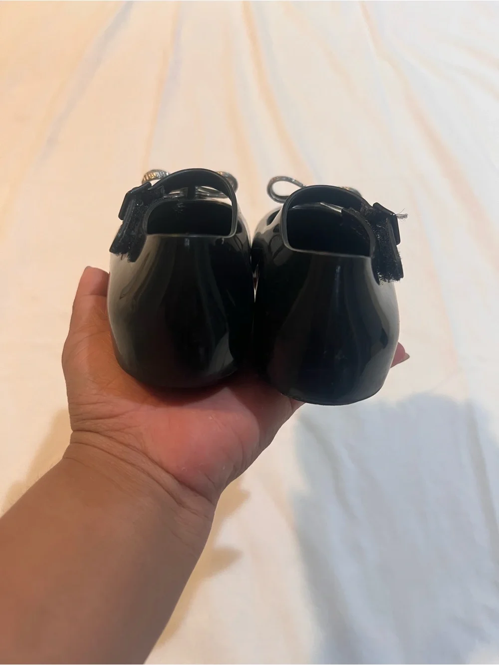 Mini Melissa Black Jelly Mary Jane Shoes with Silver Bow